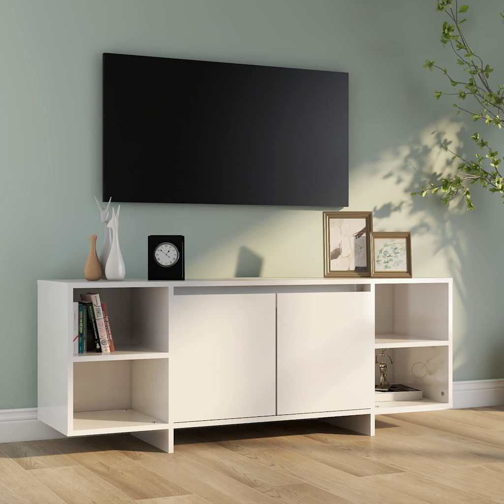 vidaXL Meuble TV blanc brillant 130x35x50 cm en bois d'ingénierie