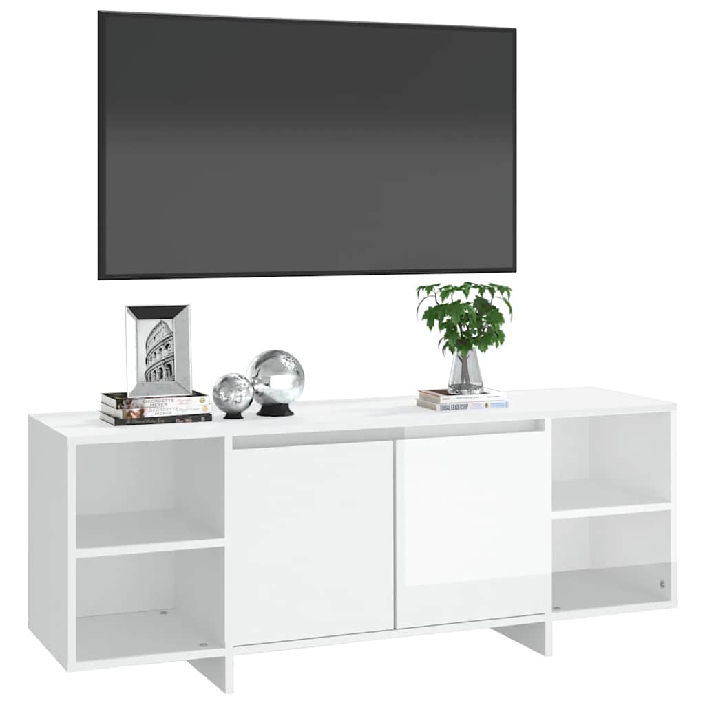 vidaXL Meuble TV blanc brillant 130x35x50 cm en bois d'ingénierie