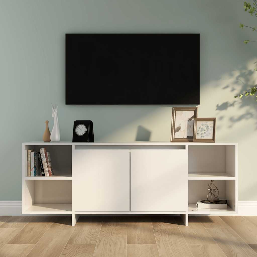 vidaXL Meuble TV blanc brillant 130x35x50 cm en bois d'ingénierie