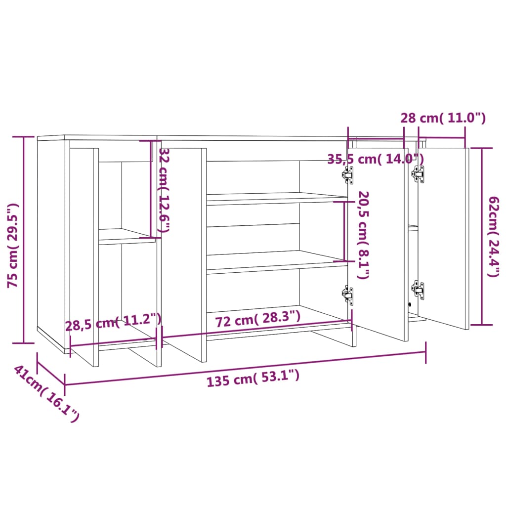vidaXL Sideboard Hochglanz-Weiß 135x41x75 cm Holzwerkstoff