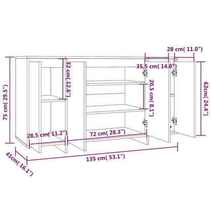 vidaXL Sideboard Hochglanz-Weiß 135x41x75 cm Holzwerkstoff