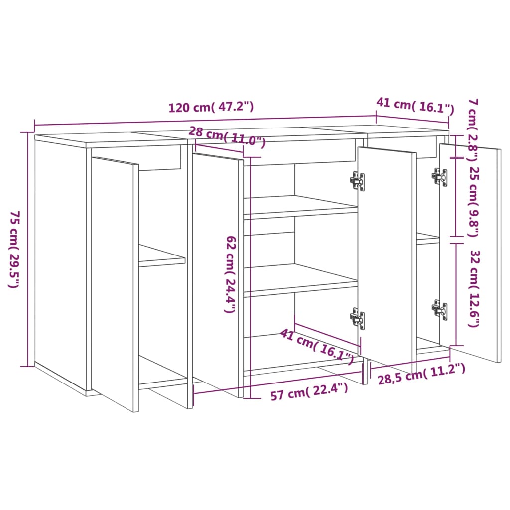 vidaXL Buffet blanc 120x41x75 cm en bois d'ingénierie