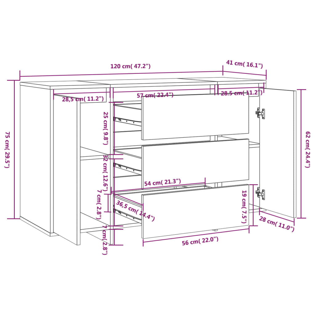 vidaXL Buffet avec 3 tiroirs Blanc 120x41x75 cm Bois d'ingénierie