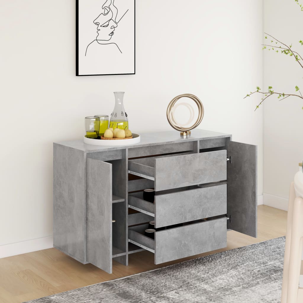 vidaXL Buffet à 3 tiroirs Gris béton 120x41x75 cm Bois d'ingénierie