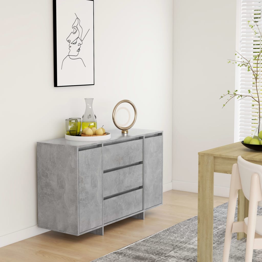 vidaXL Buffet à 3 tiroirs Gris béton 120x41x75 cm Bois d'ingénierie