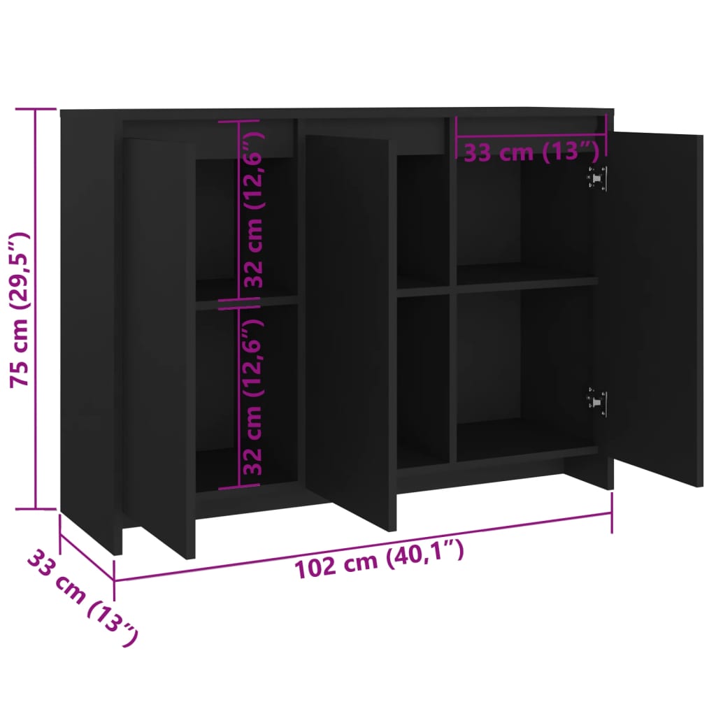 vidaXL Buffet noir 102x33x75 cm Bois d'ingénierie
