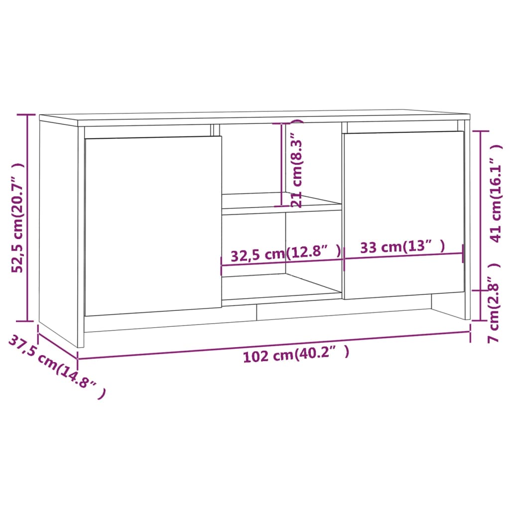 Meuble TV vidaXL blanc 102x37,5x52,5 cm en bois d'ingénierie