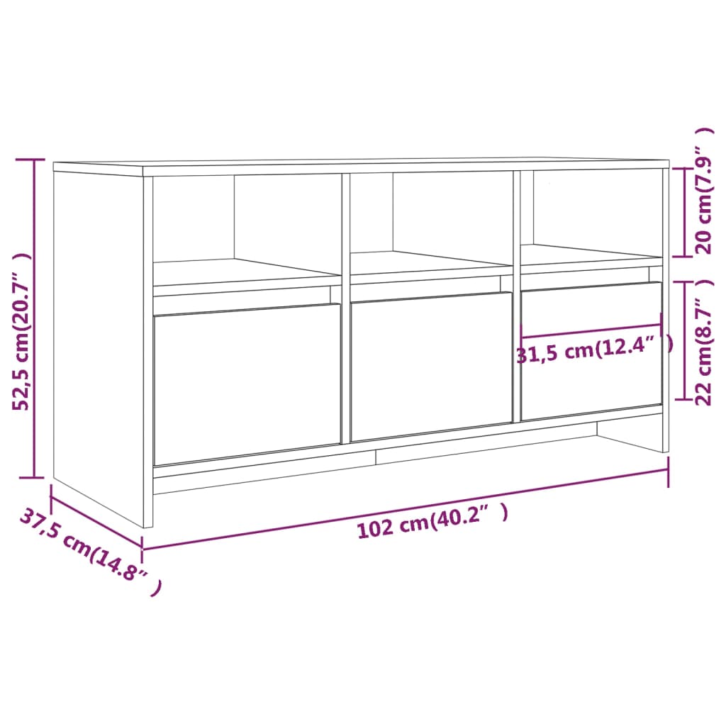 vidaXL TV-Schrank Hochglanz-Weiß 102x37,5x52,5 cm Holzwerkstoff
