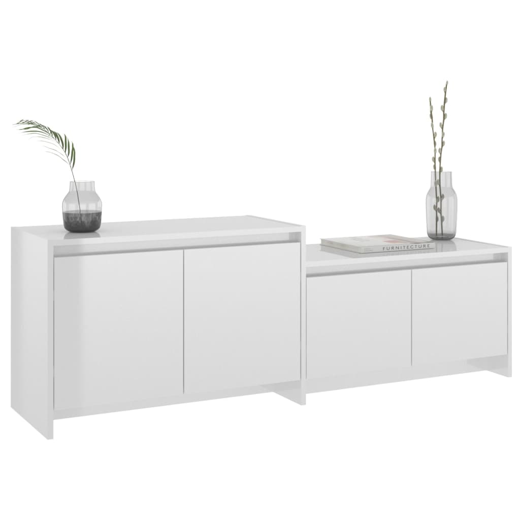Meuble TV vidaXL blanc brillant 146,5x35x50 cm en bois d'ingénierie