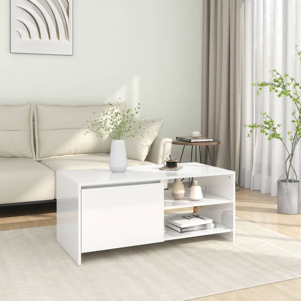 vidaXL Couchtisch Hochglanz-Weiß 102x50x45 cm Holzwerkstoff