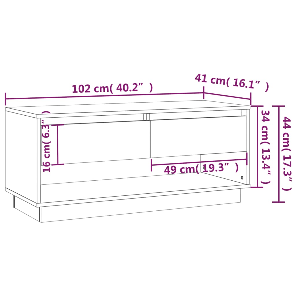 vidaXL Meuble TV marron aspect chêne 102x41x44 cm en bois d'ingénierie