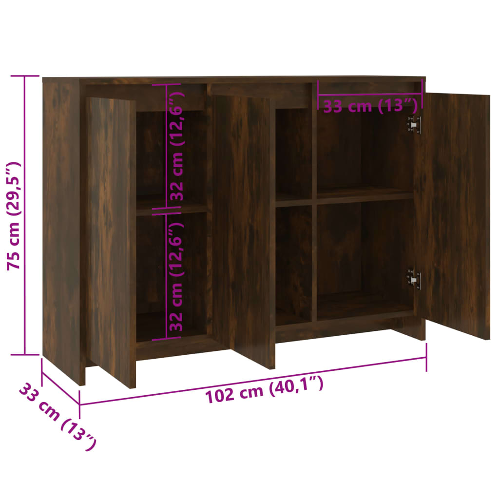 vidaXL Buffet chêne fumé 102x33x75 cm Bois d'ingénierie