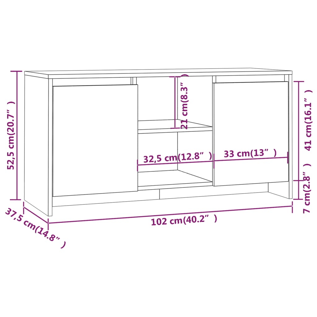 Meuble TV vidaXL gris Sonoma 102x37,5x52,5 cm bois d'ingénierie