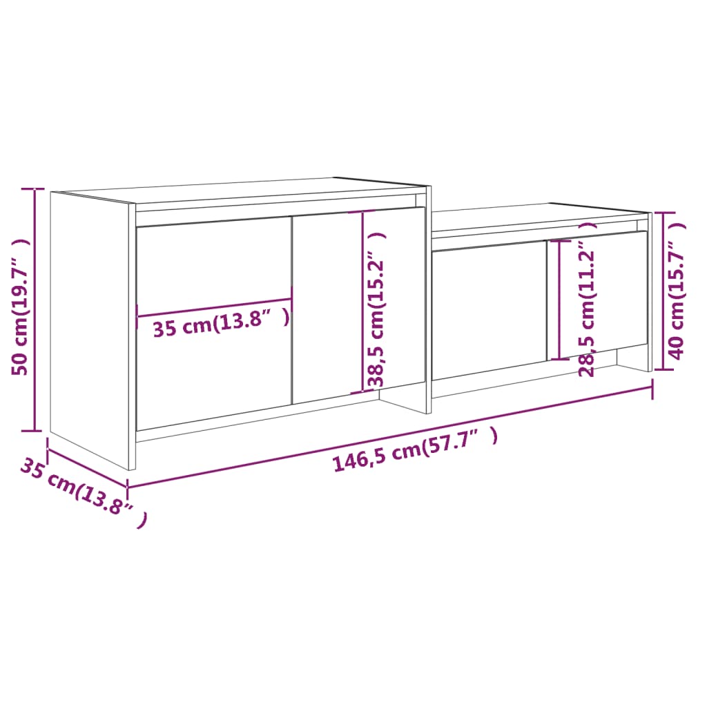 Meuble TV vidaXL Gris Sonoma 146,5x35x50 cm Bois d'ingénierie
