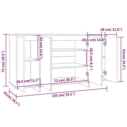 vidaXL Buffet chêne fumé 135x41x75 cm en bois d'ingénierie