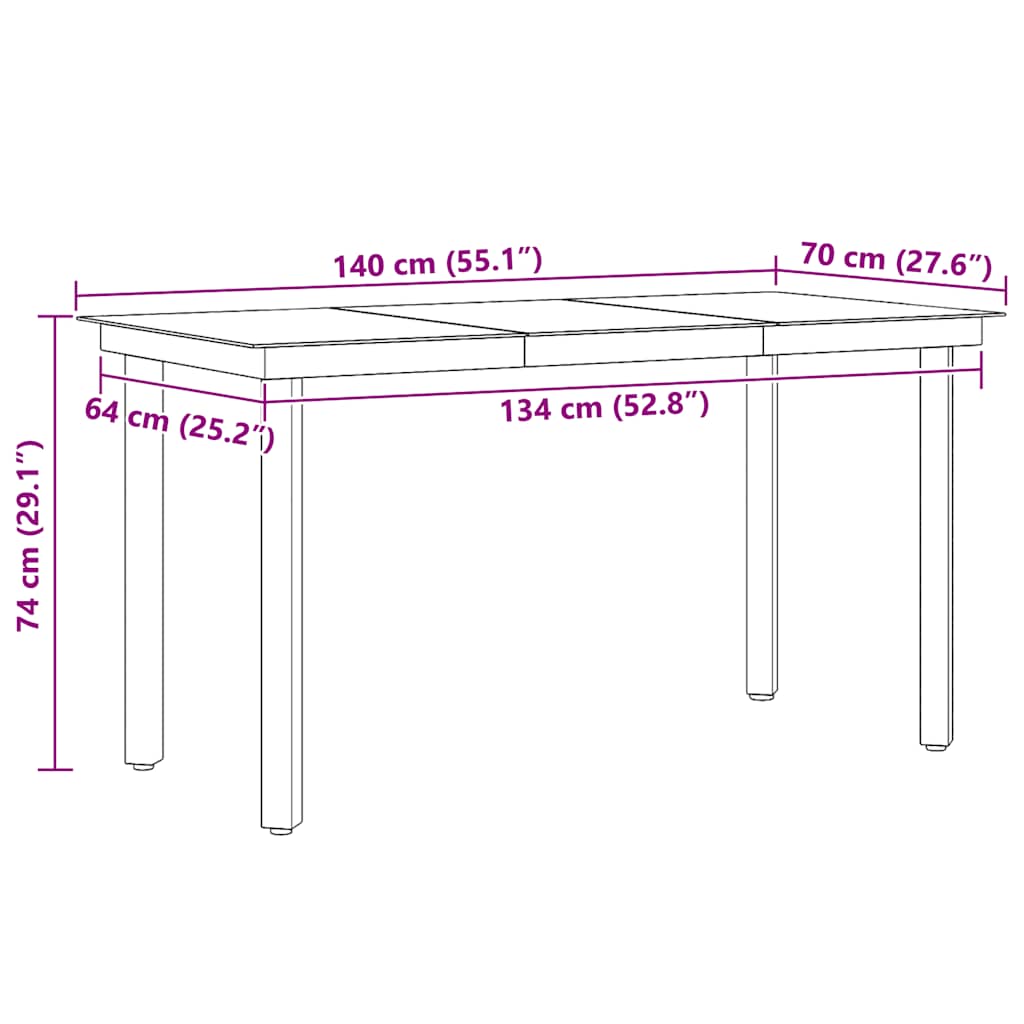 vidaXL Garten-Esstisch Schwarz 140x70x74 cm Stahl und Glas