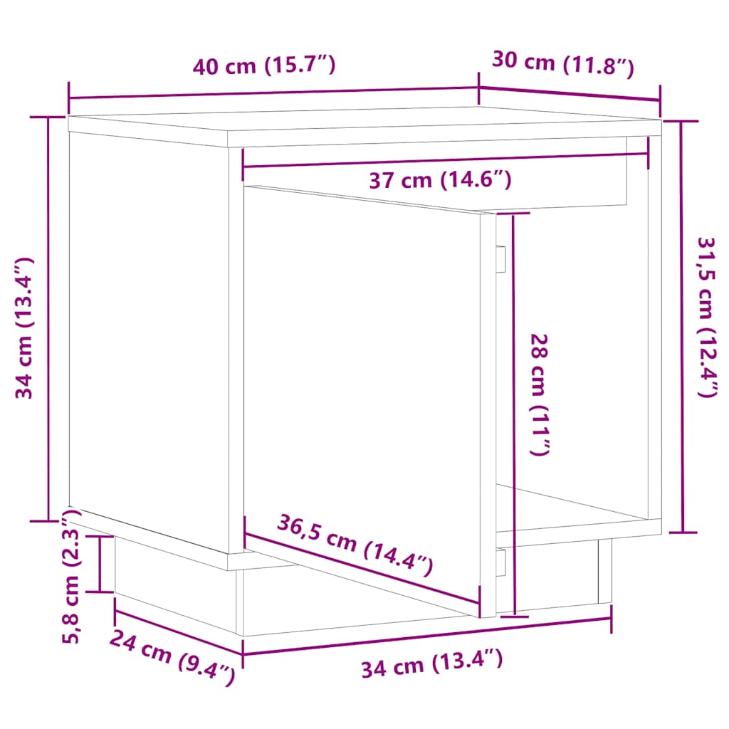 Nachttisch Weiß 40x30x40 cm Massivholz Kiefer