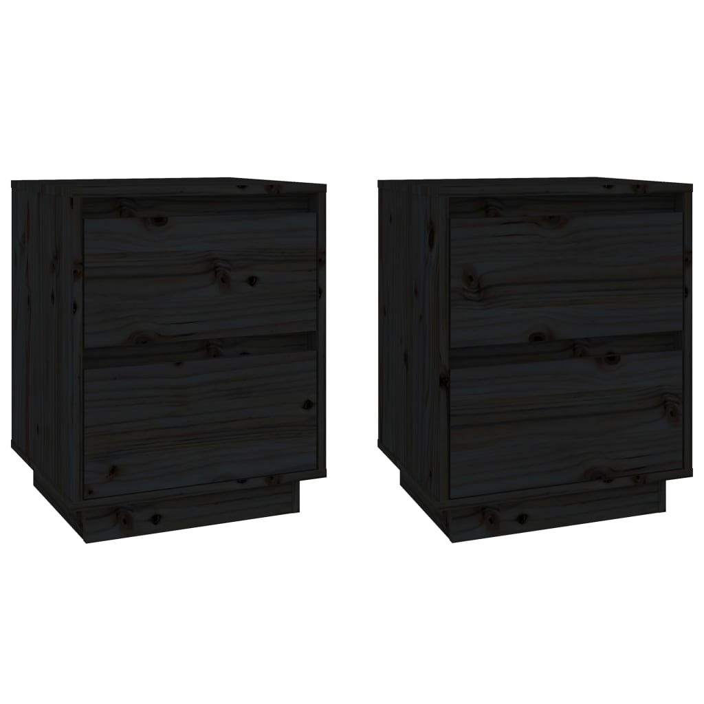 vidaXL Tables de chevet 2 pcs Noir 40x35x50 cm Bois de pin massif