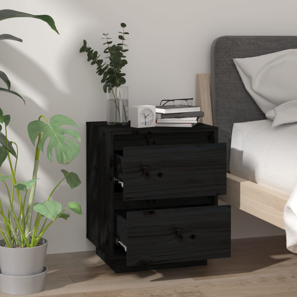 vidaXL Tables de chevet 2 pcs Noir 40x35x50 cm Bois de pin massif