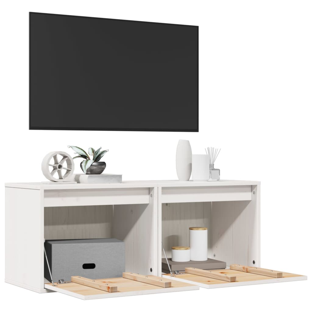 vidaXL Wandschränke 2 Stk. Weiß 45x30x35 cm Massivholz Kiefer