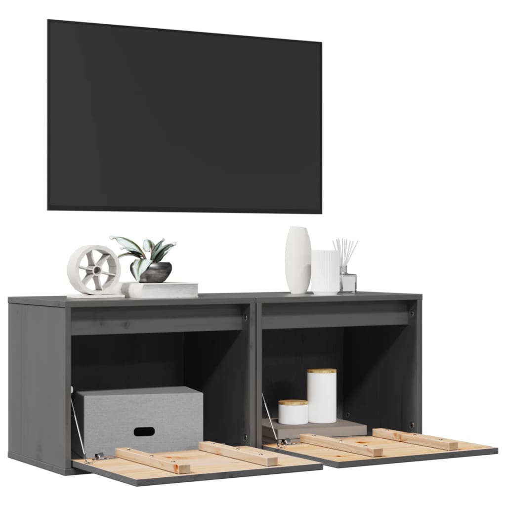vidaXL Wandschränke 2 Stk. Grau 45x30x35 cm Massivholz Kiefer
