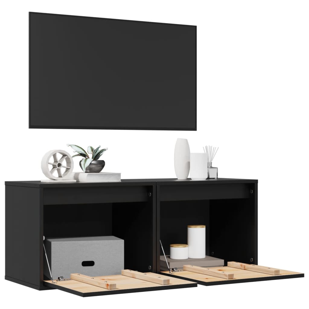 vidaXL Wandschränke 2 Stk. Schwarz 45x30x35 cm Massivholz Kiefer