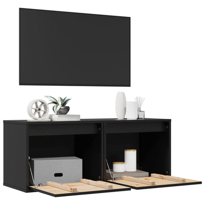 vidaXL Wandschränke 2 Stk. Schwarz 45x30x35 cm Massivholz Kiefer