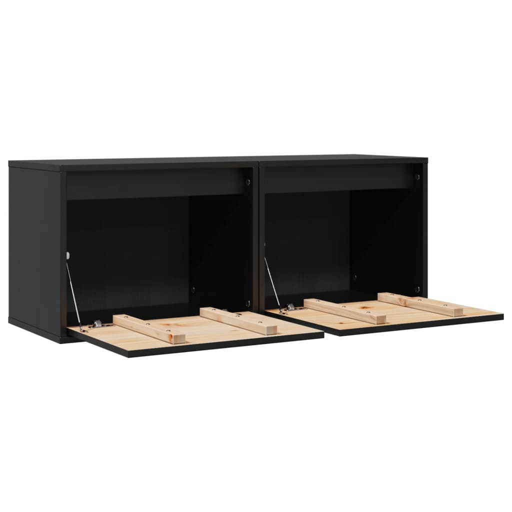 vidaXL Wandschränke 2 Stk. Schwarz 45x30x35 cm Massivholz Kiefer