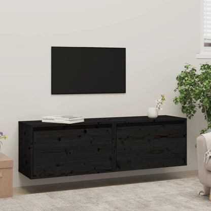 vidaXL Wandschränke 2 Stk. Schwarz 60x30x35 cm Massivholz Kiefer