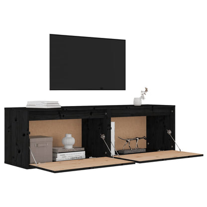 vidaXL Wandschränke 2 Stk. Schwarz 60x30x35 cm Massivholz Kiefer