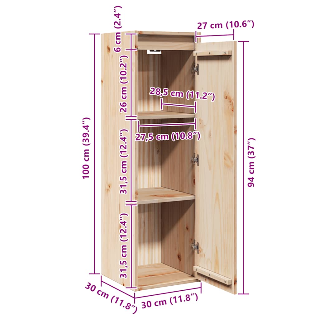 vidaXL Wandschrank 30x30x100 cm Massivholz Kiefer