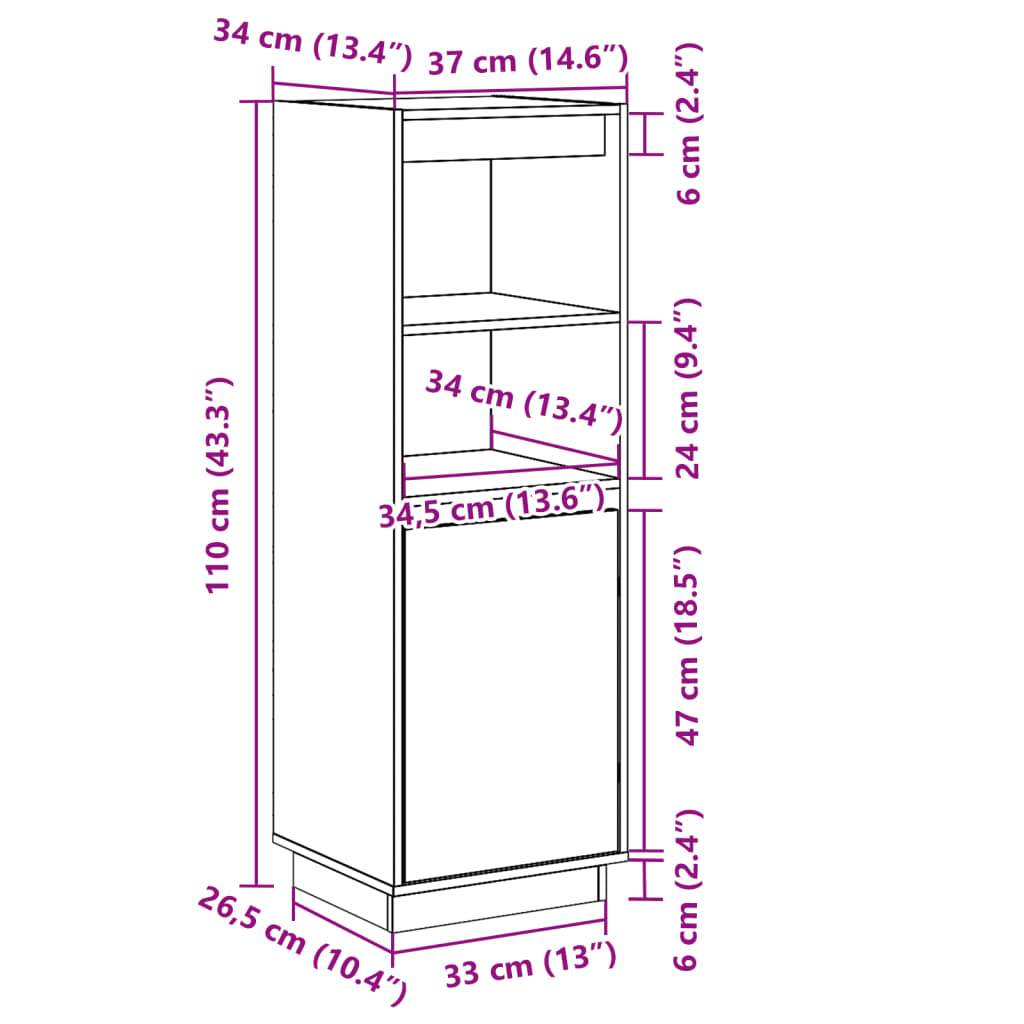 vidaXL Highboard noir 37x34x110 cm bois de pin massif