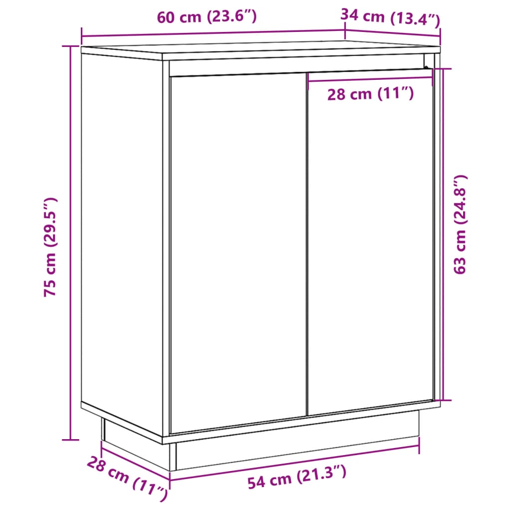 vidaXL Sideboard Weiß 60x34x75 cm Massivholz Kiefer