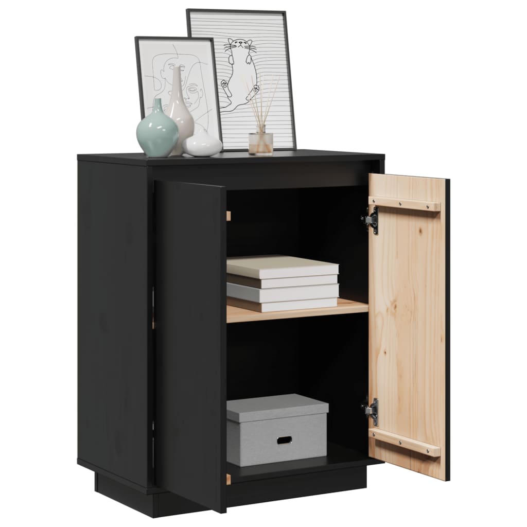 vidaXL Bahut noir 60x34x75 cm Bois de pin massif