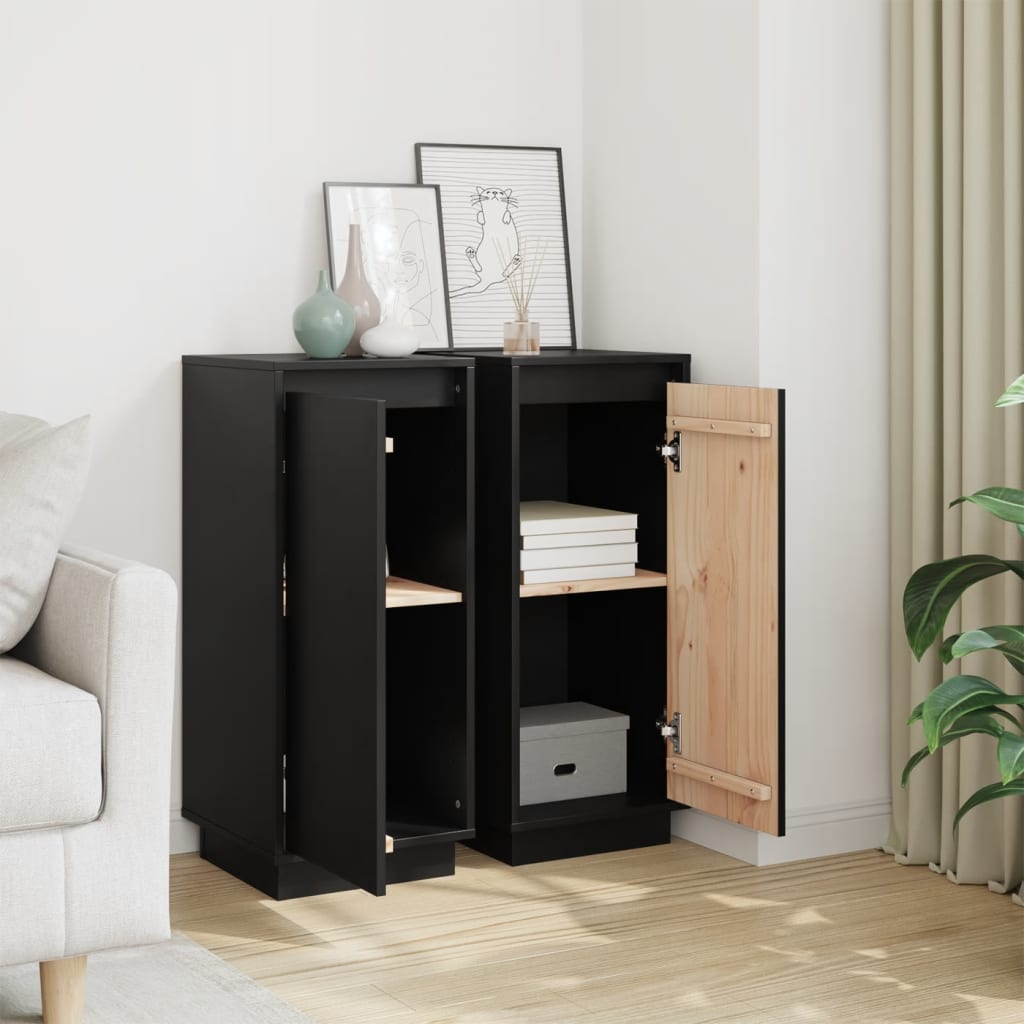 vidaXL Commodes 2 pcs Noir 31,5x34x75 cm Bois de pin massif