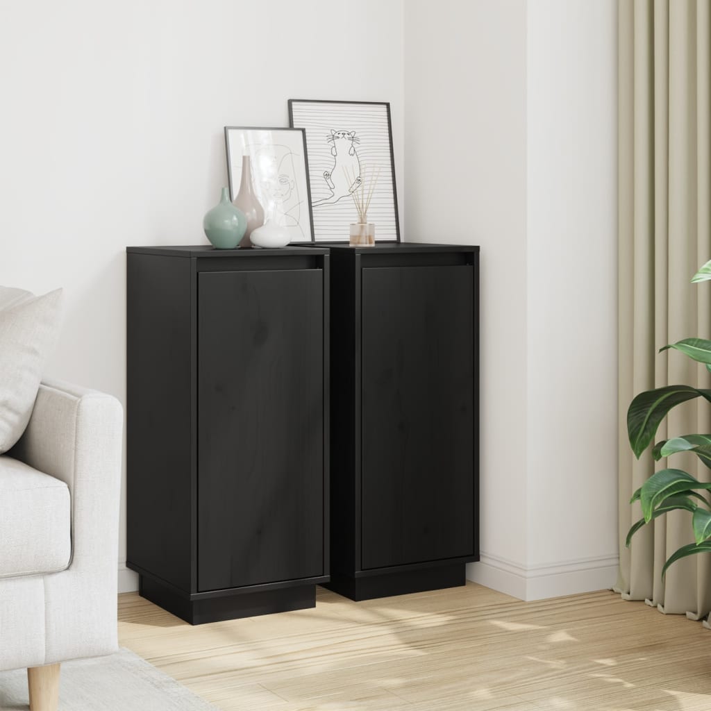 vidaXL Commodes 2 pcs Noir 31,5x34x75 cm Bois de pin massif