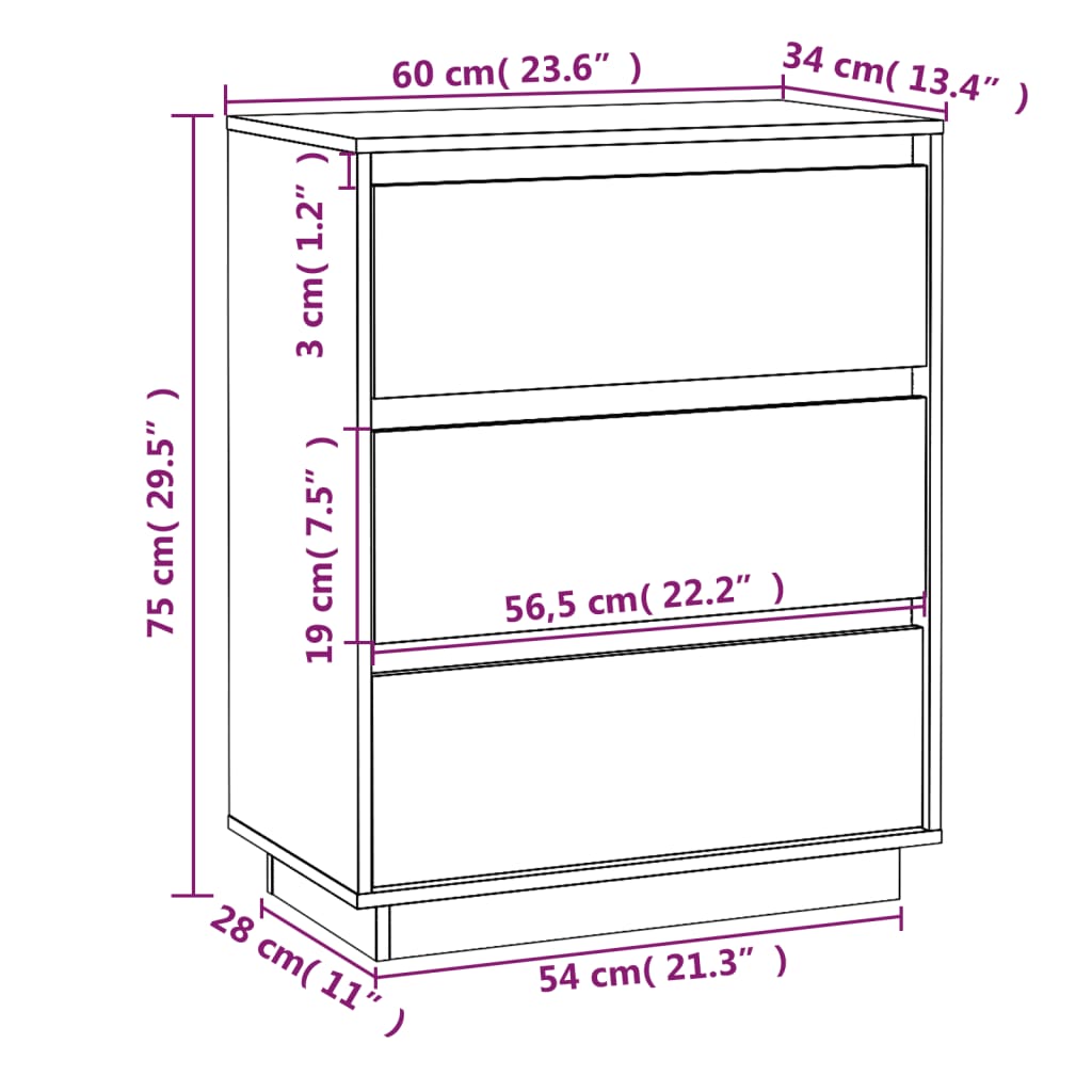 vidaXL Buffet 60x34x75 cm Bois de pin massif
