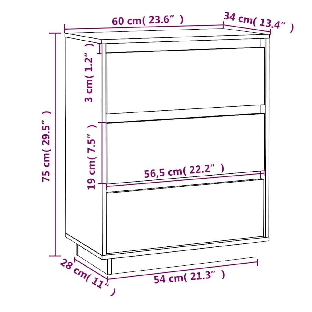 vidaXL Commode blanche 60x34x75 cm Bois de pin massif