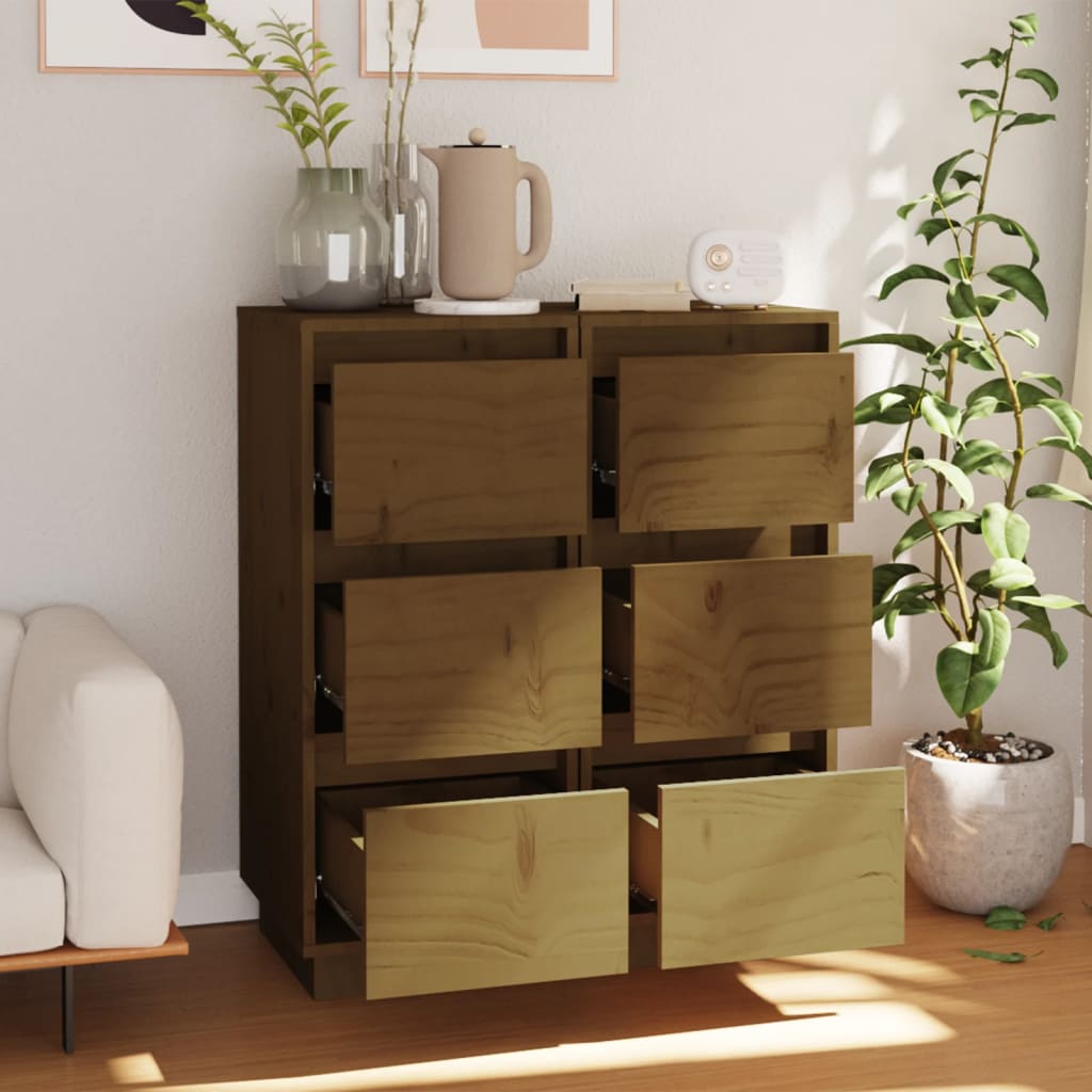 vidaXL Buffets 2 pcs. marron miel 32x34x75 cm Bois de pin massif
