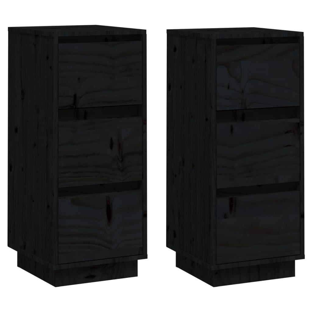 vidaXL Commodes 2 pcs Noir 32x34x75 cm Bois de pin massif