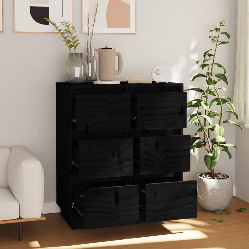 vidaXL Commodes 2 pcs Noir 32x34x75 cm Bois de pin massif