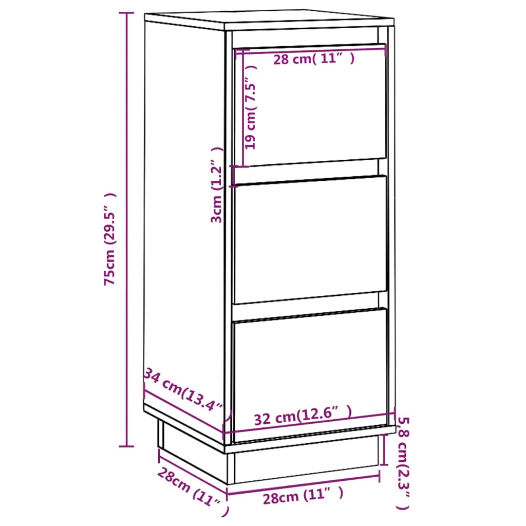 vidaXL Commodes 2 pcs Noir 32x34x75 cm Bois de pin massif