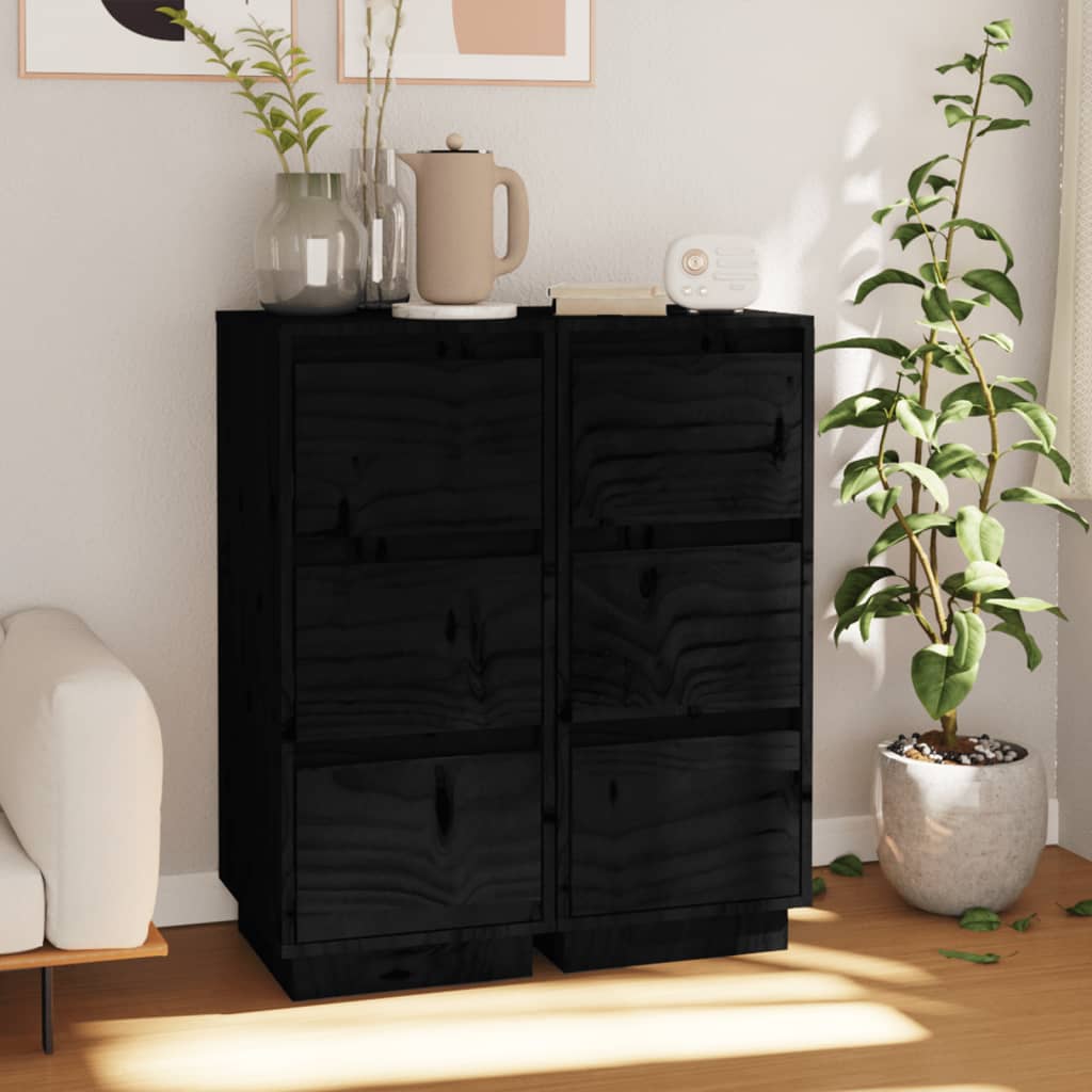 vidaXL Commodes 2 pcs Noir 32x34x75 cm Bois de pin massif