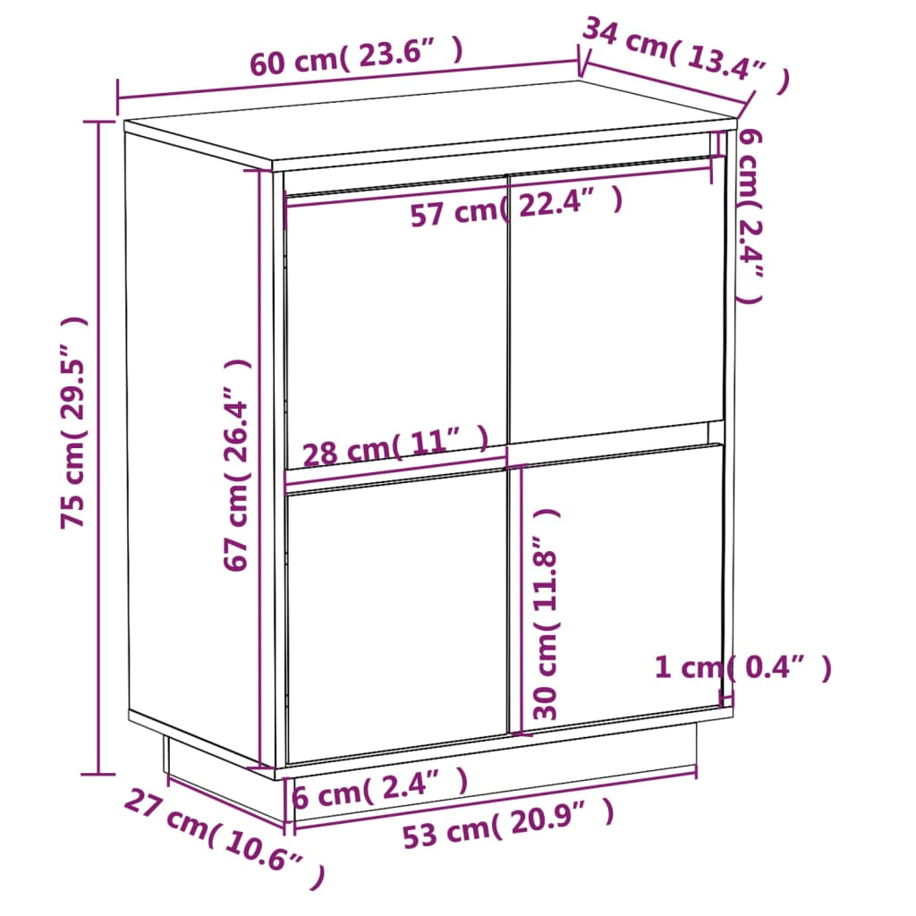 vidaXL Buffet brun miel 60x34x75 cm pin massif