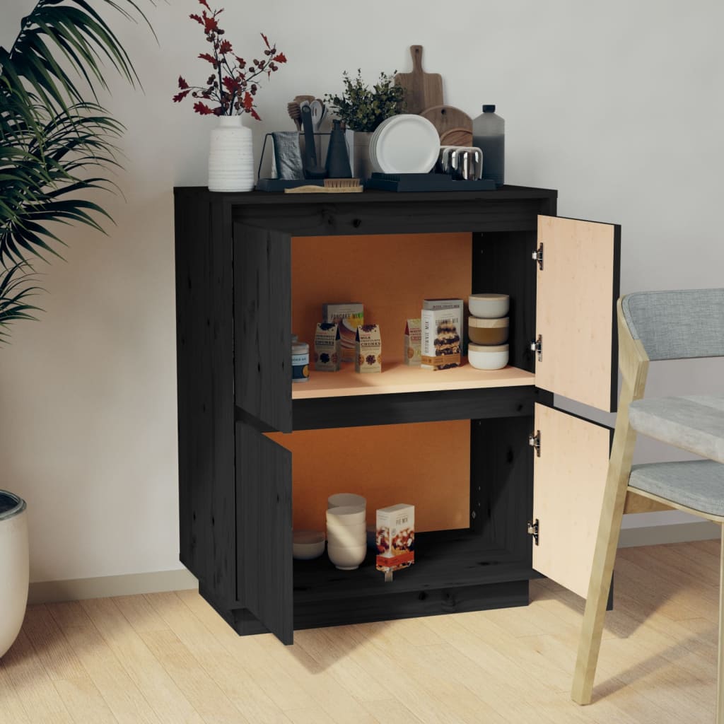 vidaXL Bahut noir 60x34x75 cm Bois de pin massif