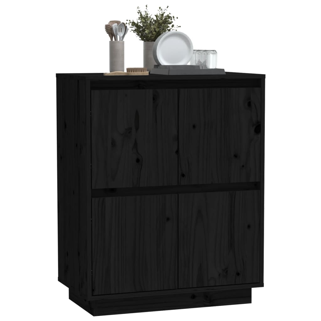 vidaXL Bahut noir 60x34x75 cm Bois de pin massif