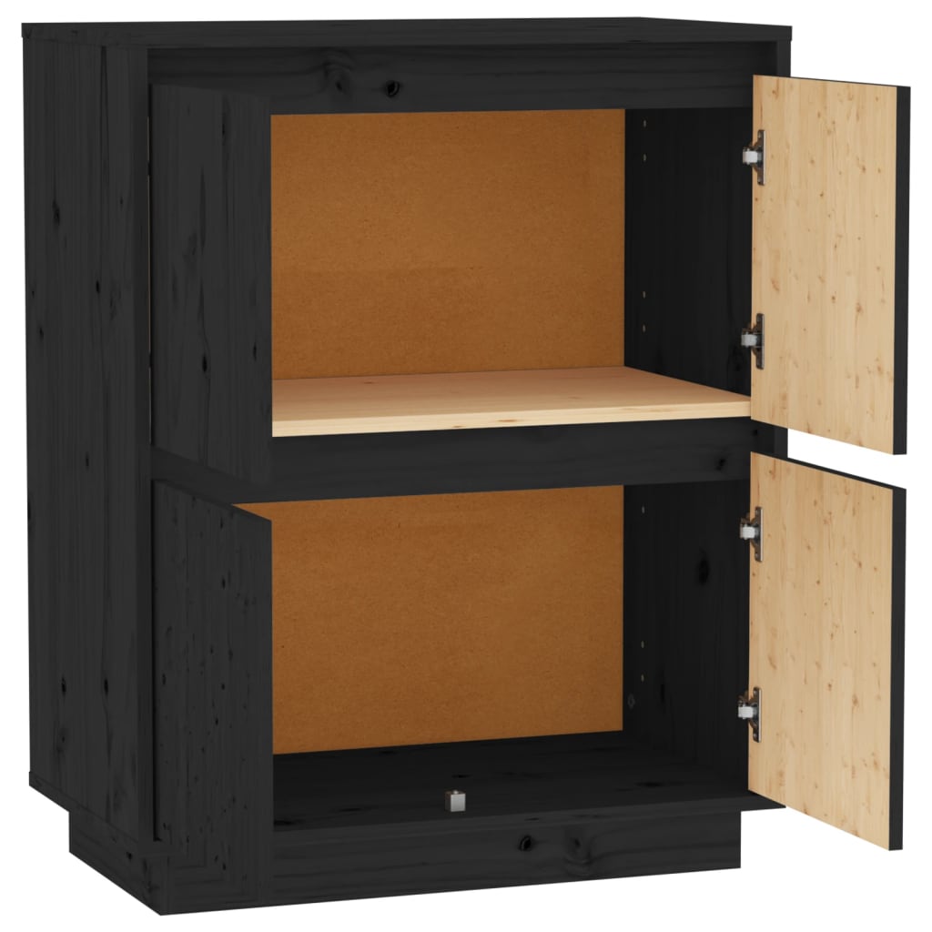 vidaXL Bahut noir 60x34x75 cm Bois de pin massif