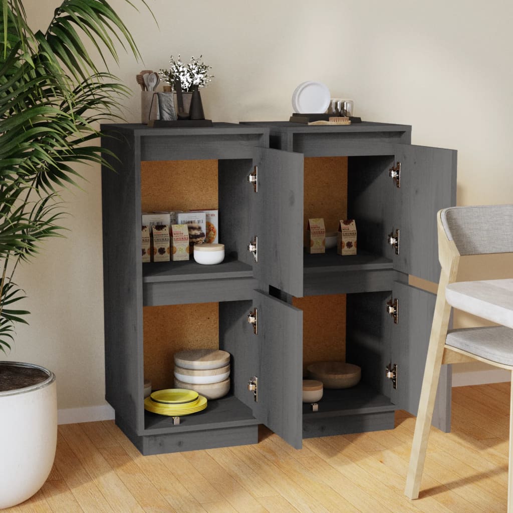 vidaXL Buffets 2 pcs Gris 31,5x34x75 cm Bois de pin massif