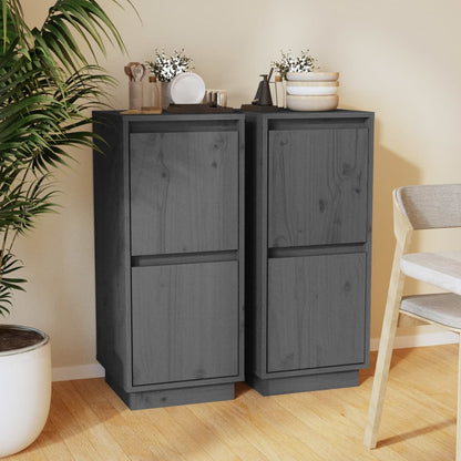 vidaXL Buffets 2 pcs Gris 31,5x34x75 cm Bois de pin massif