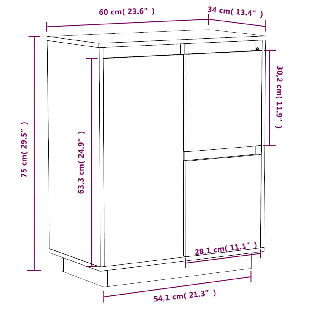 vidaXL Buffet 60x34x75 cm Bois de pin massif